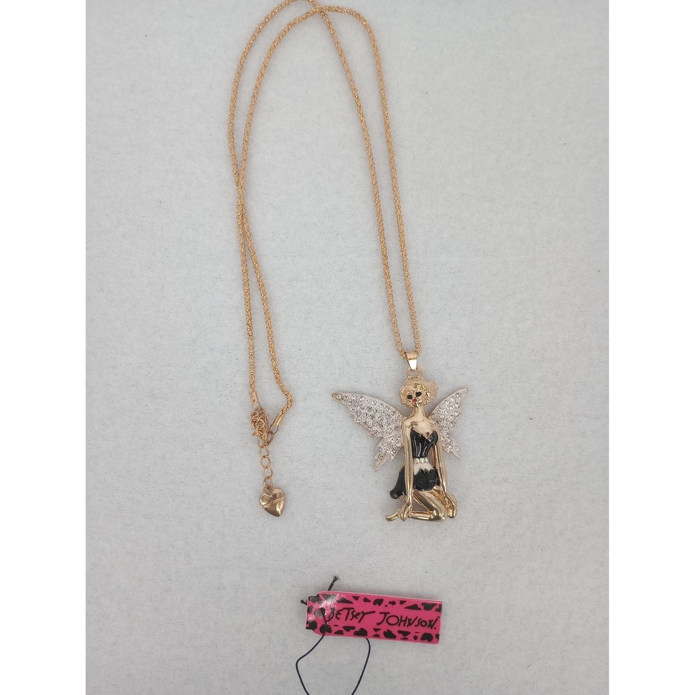 Betsey Johnson Fairy With Rhinestone Wings Necklace